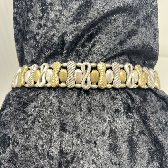 Chicos Belt Chain Heavy Brass And Silver Tone Brutalist Up To 40" Waist Infinity - Picture 2 of 11